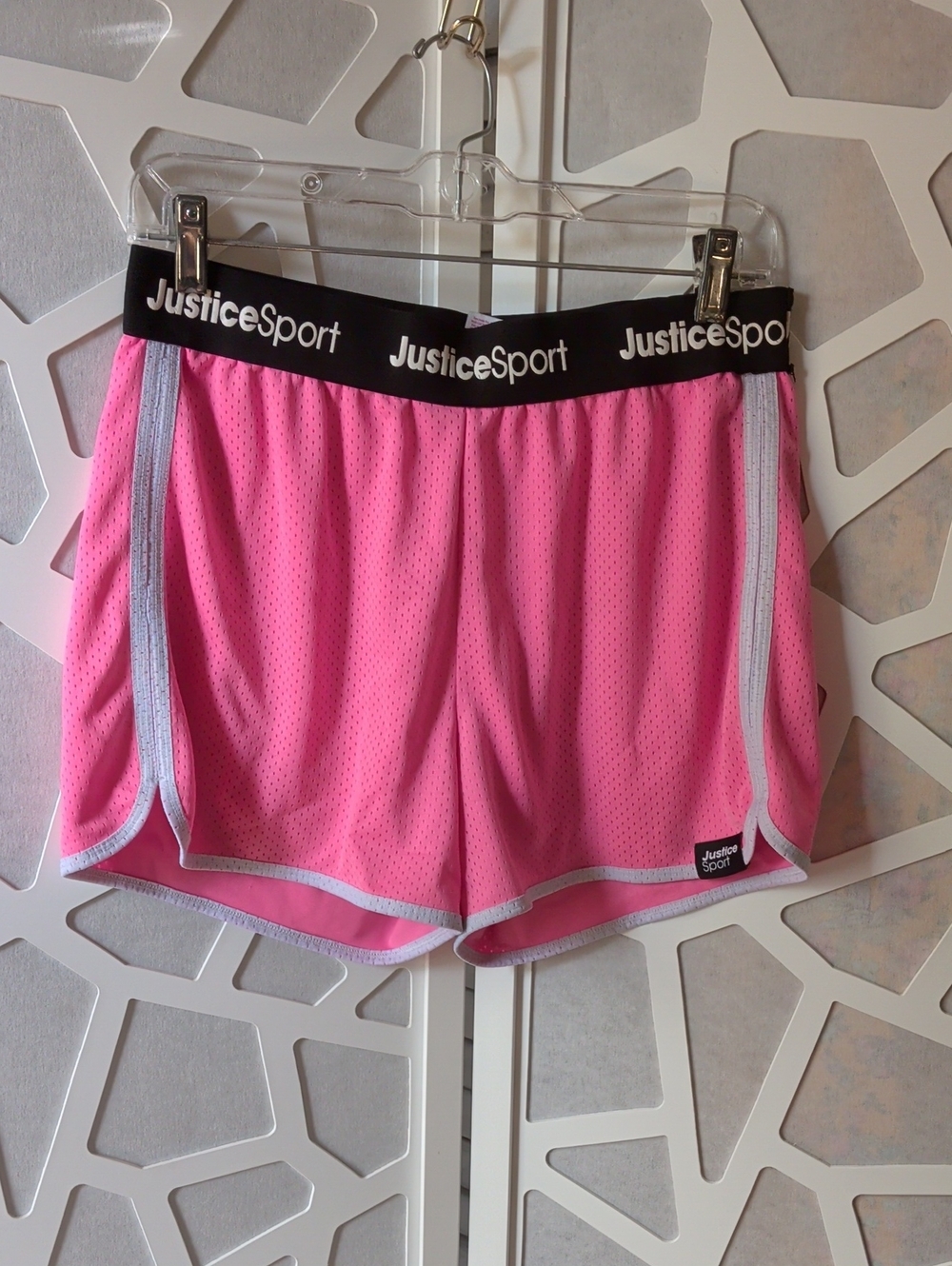Justice Pink Athletic Mesh Shorts with Black Waistband